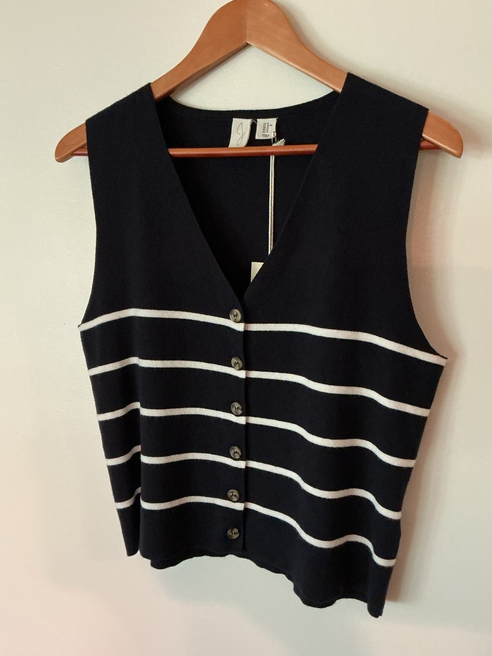 Joie Dark Navy & White Striped Button-Front Knit Vest